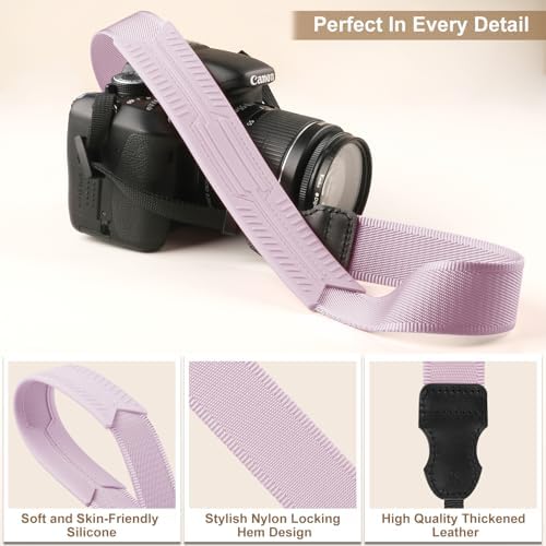 FIEIL Neck Strap Silicone Camera Straps - Padded Camera Strap, 1.5" Wide Adjustable Nylon Shoulder Strap - Compatible with Canon, Nikon, Sony, and More DSLR and Mirrorless Cameras (Purple) - Image 5