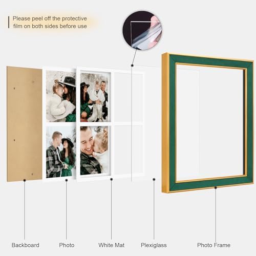Suede 11x15 Picture Frame Display 4 Opening 5x7 Picture Frames Collage Wall Decor with Mat,Multi Photo Frame for Plexiglass,Wall Decor,1Pack,Green - Image 2