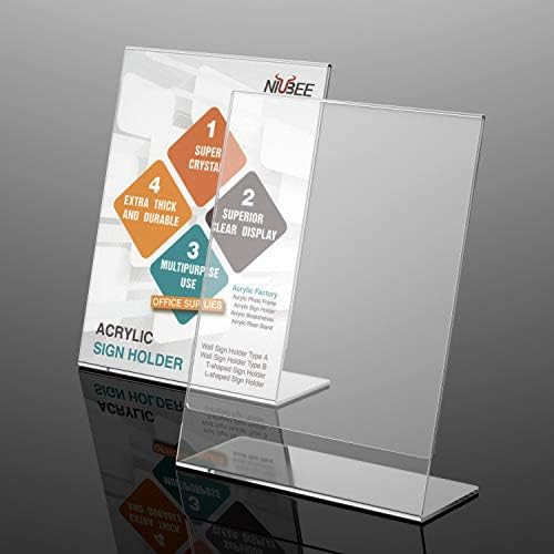 NIUBEE 5x7 Acrylic Sign Holder Vertical L-Shape Picture Frame 6 Pack - Image 2