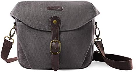 BAGSMART Canvas Crossbody Camera Bag with Rain Cover for Women Men, Gray by BAGSMART