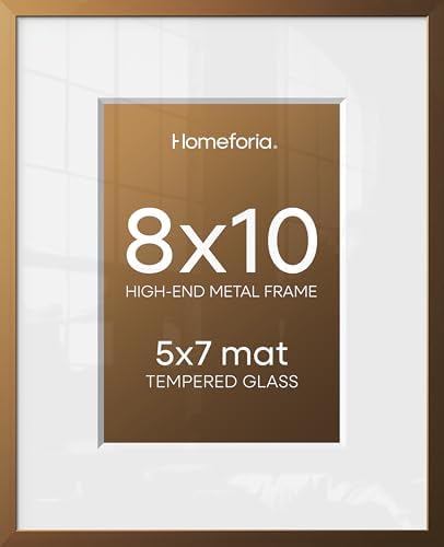 Homeforia 8x10 Bronze Picture Frame, High-End Metal, 5x7 Mat, Glass by Homeforia