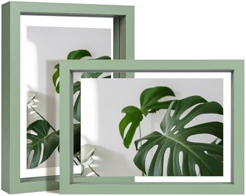Egofine 5x7 Floating Frames Set of 2, Double Plexiglass Picture Frame, Made of Solid Wood Display Any Size Photo up to 5x7, Wall Mount or Tabletop Standing, Green by Egofine