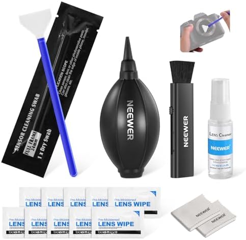 NEEWER 16 in 1 Camera Lens Cleaning Kit, Brush + Air Blower + Cleaning Swab for 24mm Full Frame Sensor + 1x Cleaner Spray + 2X Cloth + 10x Wet Lenses Wipe, HM-44 by Neewer