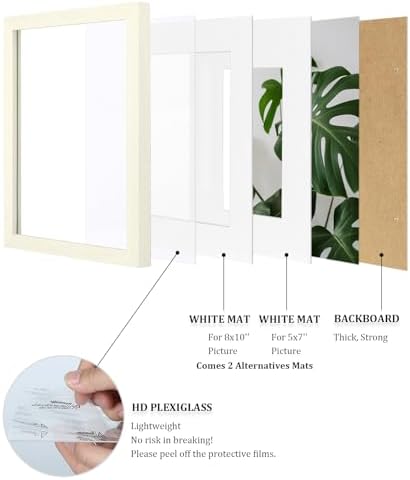 Egofine 11x14 Picture Frames Set of 4, Made of Solid Wood Covered by Plexiglass 5x7 and 8x10 with Mat or 11x14 without Mat, for Table Top Display and Wall Mounting Photo Frame Beige - Image 4