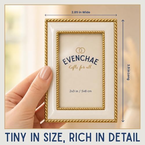 2x3 Mini Picture Frame: White Enamel + Gold Rope Trim - Image 2