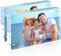 HOUSE DAY Acrylic Picture Frames 3.5x5, 2 Pack Magnetic 3.5 x 5 Picture Frame, Double Sided Clear 3.5x 5 Photo Frame with Microfiber Cloth, Frameless FreeStanding 3.5x5 Frame Gift for Desktop Display by HOUSEDAY