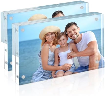 HOUSE DAY Acrylic Picture Frames 3.5x5, 2 Pack Magnetic 3.5 x 5 Picture Frame, Double Sided Clear 3.5x 5 Photo Frame with Microfiber Cloth, Frameless FreeStanding 3.5x5 Frame Gift for Desktop Display by HOUSEDAY