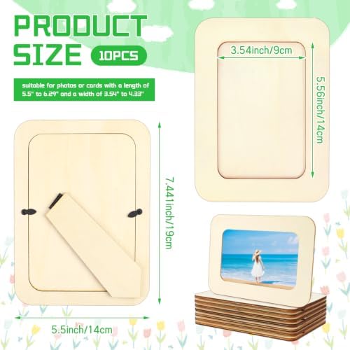 VOKOY 10 Pack Wooden Picture Frames for Crafts, DIY Wood Craft Picture Frames Bulk for 4" x 6" Photos,Unfinished Standing Photo Frames DIY Crafts Wood Decorate for Birthday Party Gifts - Image 2
