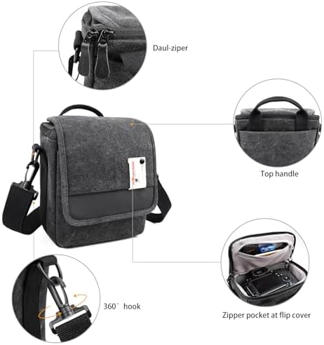Besnfoto Mirrorless Camera Shoulder Bag Small Messenger Case Waist Bag Compatible for Canon (BlackH, Small) - Image 3