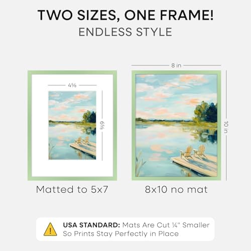 Homeforia 8x10 Green Picture Frame, High-End Metal, 5x7 Mat, Glass - Image 2