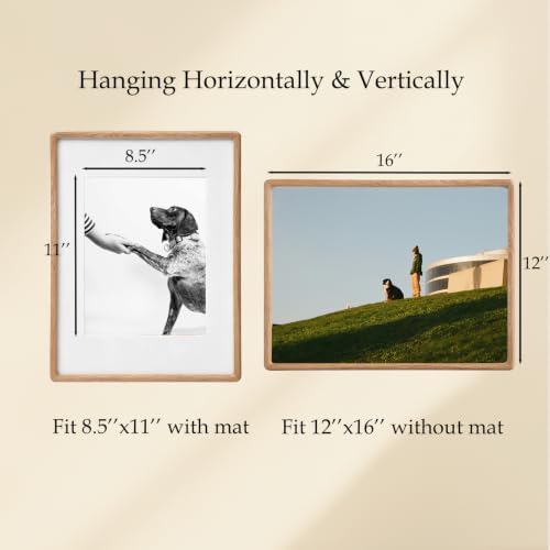 Recuerdos 12x16 Picture Frame, with 8.5x11 Mat, Natural Oak, HD Plexiglass - Image 2