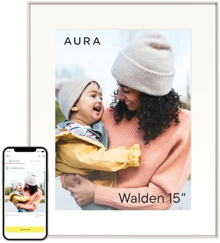 Aura Walden 15" WiFi Digital Picture Frame | Wirecutter's Best Digital Frame for Gifting | Send Photos from Your Phone | Quick, Easy Setup in Aura App | Free Unlimited Storage | White Clay by Aura