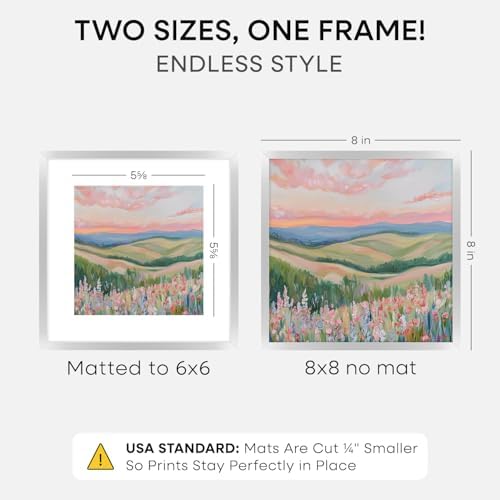 Homeforia 8x8 Silver Picture Frame, High-End Metal, 6x6 Mat, Glass - Image 2