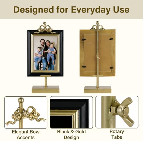 Black & Gold Picture Frame – 4x6 Picture Frame with Detachable Stand, Golden Picture Frames for Wedding, Anniversary, Tabletop Display Gift - Image 6