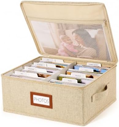 Photo Storage Box, 2000 4x6 Photo Organizer with 8 Dividers, Khaki by Vosturdy