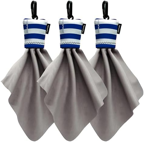 SPUDZ Classic Microfiber Lens Cleaner – Clip-On Pouch, Washable – for Binoculars, Scopes, Glasses, Screens | Classic | Nautical Stripes, 6 x 6 Inch (3-Pack) by SPUDZ