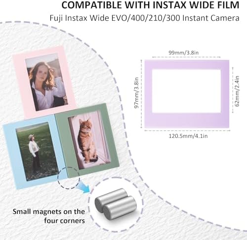 8 Packs Magnetic Photo Frame for WIDE EVO/400/300/210 Instant Camera Film, 4.25x3.38 In Photo Refrigerator Magnet Frame - Display Small Picture Frame for Instax WIDE Camera Film - Colorful - Image 2