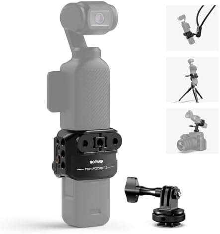 NEEWER Pocket 3 Cage, Aluminum Alloy Gimbal Video Recording Rig with Action Camera Extension Adapter 1/4" Threads Cold Shoe Compatible with DJI Osmo Pocket 3 Creator Combo, No Assembly Needed, AC009 by Neewer