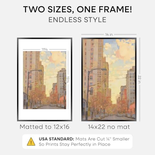 Homeforia 14x22 Black Picture Frame, High-End Metal, 12x16 Mat, Glass - Image 2