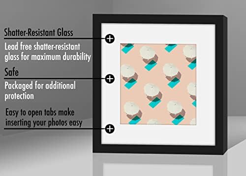 Americanflat 6x6 Picture Frame with Shatter-Resistant Glass - Use as 4x4 Frame with Mat or Display 6x6 Photo Without Mat - Streamline Collection - Square Frames for Tabletop or Wall - Black - Image 6