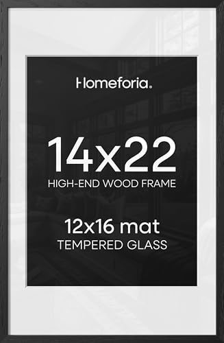 Homeforia 14x22 Black Oak Picture Frame, High-End Wood, 12x16 Mat, Glass by Homeforia