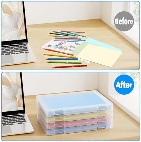 4 Pack A4 File Box Paper Organizers Holder, Transparent Document Paper Project Case, Plastic Paper Storage Container Box File Protector for Magazine, Scrapbook, Office School Supplies - Image 6