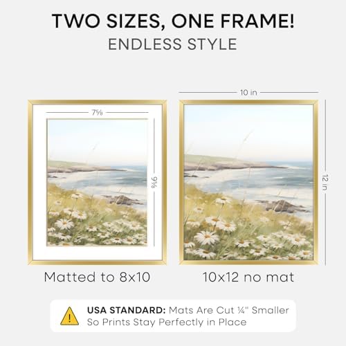 Homeforia 10x12 Gold Picture Frame, High-End Metal, 8x10 Mat, Glass - Image 2
