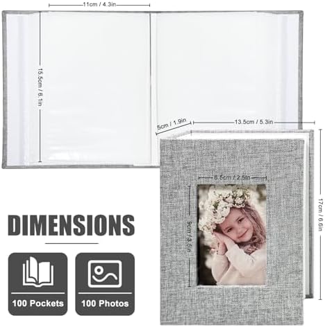 Photo Album 4x6 100 Pockets, Linen Cover Top Loader Vertical, Slip-in Picture Grey Pockets Albums for Wedding, Family, Anniversary, Baby, Vacation - Image 2