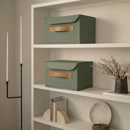 Decorative Linen Storage Boxes with Lids - Spacious Set of 2 Organizer Bins - Image 6