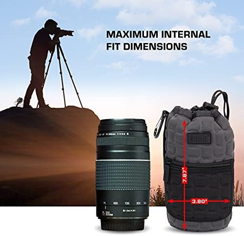 USA Gear FlexARMOR-X Large Lens Case Pouch with Deluxe Padded Neoprene Protection - Fits Camera Lenses up to 7.87" x 3.80", Drawstring Opening, Carabiner Clip, Zippered Storage Pocket - Image 2