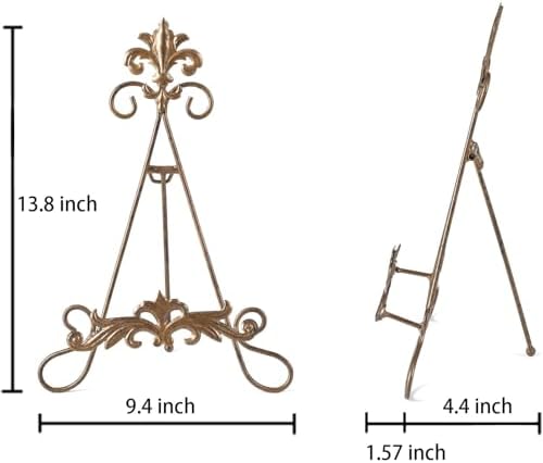 13.8" H Fleur-de-Lis Easel Stand,Metal Book Stand, Plate Holder Display Stand, Picture Frame Stand, Home Decor (Bronze) - Image 2