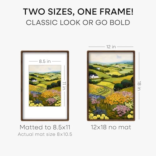 Homeforia 12x18 Mortise&Tenon Walnut Picture Frame, 8.5x11 Mat, Glass - Image 3