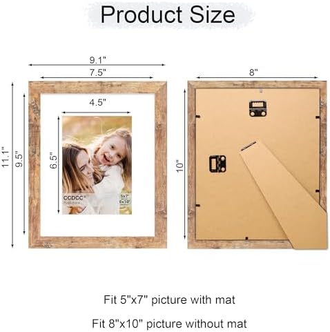 8x10 Picture Frame Set of 2, 8 x 10 Wood Photo Frames with Mat for 5x7, Natural Wooden Frame with Real Glass Cover for Wall and Tabletop Display,Brown - Image 5