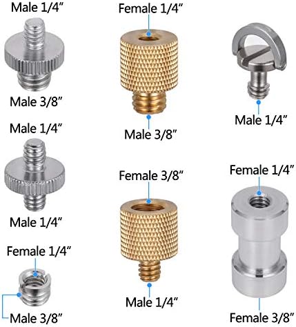 Camera Screw Adapter, 19pcs 1/4 Inch and 3/8 Inch Converter Female Male Threaded Screws Mount Set, Metal Thread Adapter Converter 360°Camera Ball Head for Monopod, Ball Head - Image 2