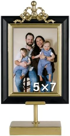 Black & Gold Picture Frame – 4x6 Picture Frame with Detachable Stand, Golden Picture Frames for Wedding, Anniversary, Tabletop Display Gift by Synovana
