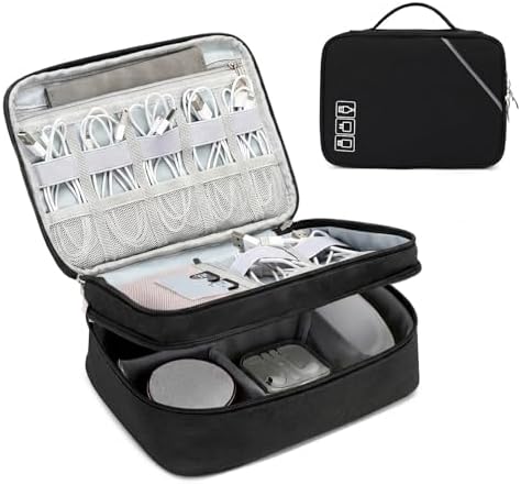 Lanola Electronic Organizer,Travel Cable Organizer Bag Pouch Electronic Accessories Carry Case Portable Double Layers Storage Bag for Cable,Cord,Charger,Phone,Earphone,Power Bank,Memory Cards - Black by Lanola