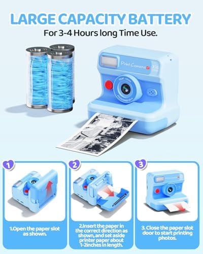 CalineGam Kids Instant Print Camera, 1080P HD Dual Lens with 32GB Card | 2.4" Screen Kids Camera with 3 Paper Rolls, 16X Zoom, Christmas Birthday Gifts for Girls and Boys Age 3-12 - Image 6