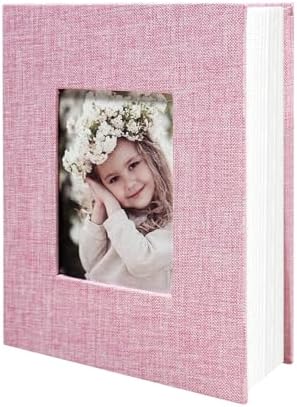 Photo Album 4x6 100 Pockets, Linen Cover Top Loader Vertical, Slip-in Picture Pink Pockets Albums for Wedding, Family, Anniversary, Baby, Vacation by HenPisen