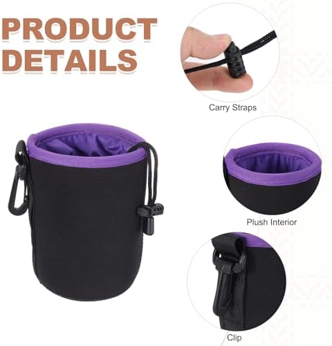 PATIKIL 2 Pcs Camera Lens Pouch, 4" ID x 6" H Drawstring Orange Interior Lens Pouch Protective Camera Lens Case Bag Soft Plush Neoprene Bag for DSLR Photography Gear, Black/Purple - Image 3