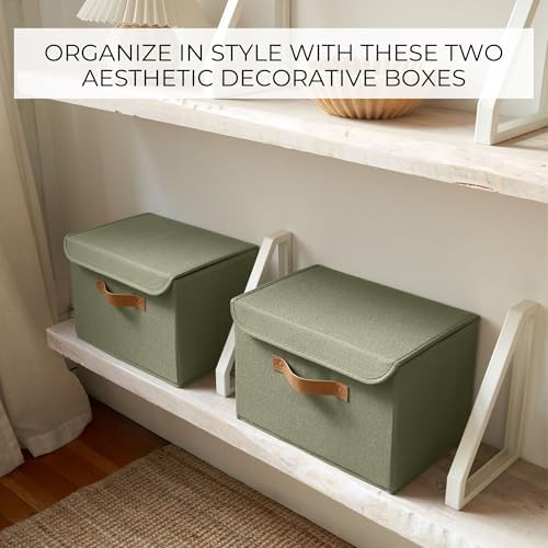 Decorative Linen Storage Boxes with Lids - Large Set of 2 Organizer Bins - Image 5