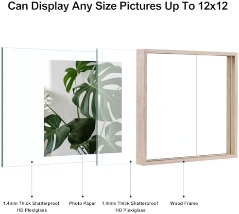 Egofine 12x12 Floating Frames Set of 2, Double Plexiglass Picture Frame, Made of Solid Wood Display Any Size Photo up to 12x12, Wall Mount or Tabletop Standing, Rose Pink - Image 4
