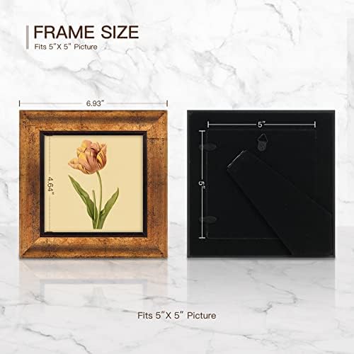 XUANLUO 5x5 Picture Frames Set of 4,Rustic Retro Photo Frame(Gold) - Image 2