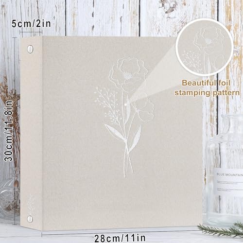 Lanpn 8.5x11 inch Scrapbook Photo Album, Linen Cover Archival Acid Free Top Load 3 Ring Binder Folder Photo Book 8.5 x 11 with 30 Plastic Sleeves 60 Pages (Beige) - Image 2