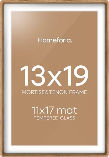 Homeforia 13x19 Mortise&Tenon Natural Oak Picture Frame, 11x17 Mat, Glass by Homeforia