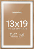 Homeforia 13x19 Mortise&Tenon Natural Oak Picture Frame, 11x17 Mat, Glass by Homeforia