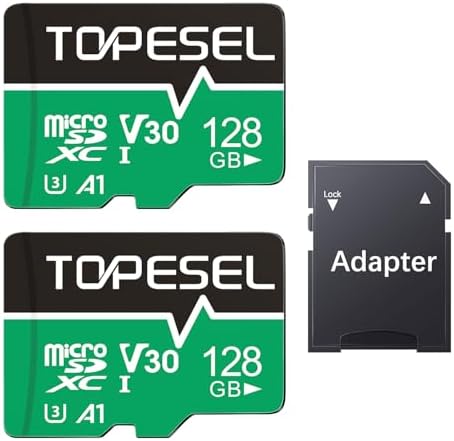 TOPESEL 128GB Micro SD Card 2 Pack with Adapter, High Speed TF Card, Memory Card microSDXC for Camera, Smartphone, Tablet, Dash Cam, Drone, UHS-I, U3, A1, 4K UHD, V30(128GB 2Pack) by TOPESEL