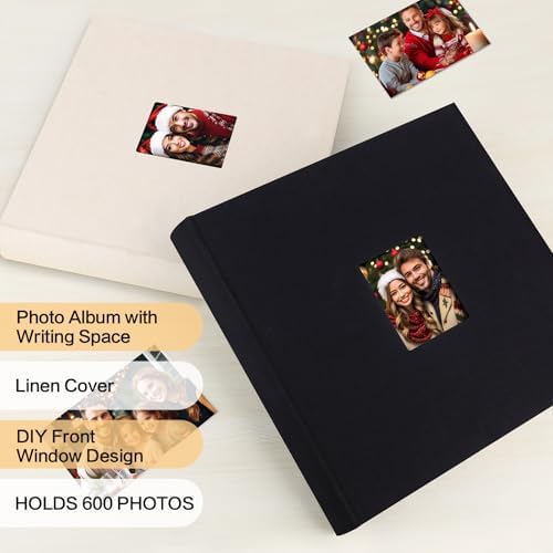 600 Pocket 4x6 Photo Album with Writing Space, Linen Cover, Black - Image 3