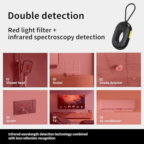 Hidden Camera Detector,Anti-Spy Camera Detector & Hidden Insect Detector,Vibration Alarm and LED Flashlight Rechargeable,4 Modes for Hotel, Travel Home & Office (Black) - Image 3