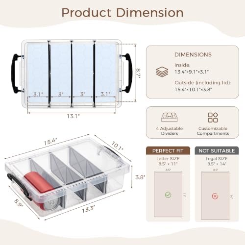 Citylife 4PC Clear Plastic Storage Box with 3 Removable Dividers - Image 3