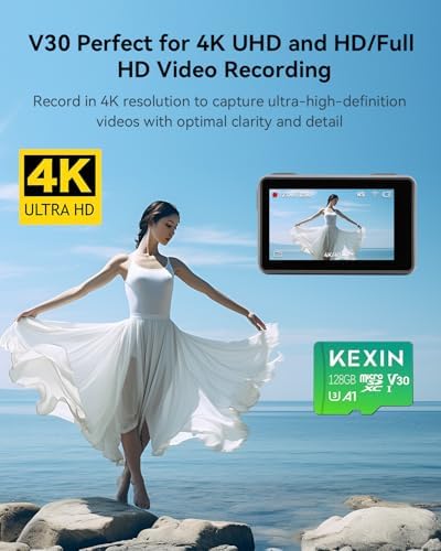 KEXIN 128GB Micro SD Card with Adapter - Up to 90MB/s 4K, V30, A1, C10, 4K UHD High Speed microSDXC UHS-I Memory Card Compatible with Action Camera Drone Game Console Smartphone Tablet,128G,Single - Image 2